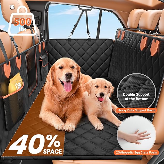 Back Seat Extender for Dogs Hard Bottom Holds 500lbs,Waterproof Dog Car Seat Cover for Back Seat, Truck-Large Space Dog Hammock for Truck-PawvioPets