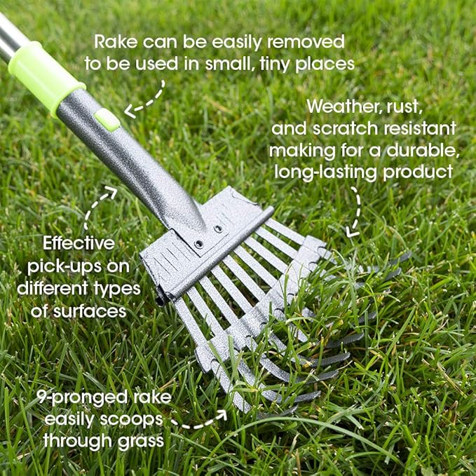 Aluminum Telescoping Metal Handled Poop Tray with Rake Sturdy Lightweight Pooper Scooper Extends 43" Long Scoop Great for Large & Small Dogs (2154)-PawvioPets