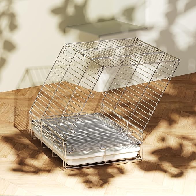 Bird Carrier Travel Cage - 304 Stainless Steel Portable Folding Bird Travel Cage with Parrot Feeder Cups & Standing Perch for Smaller Birds Conures Lovebird Cockatiel Parakeets (White)-PawvioPets