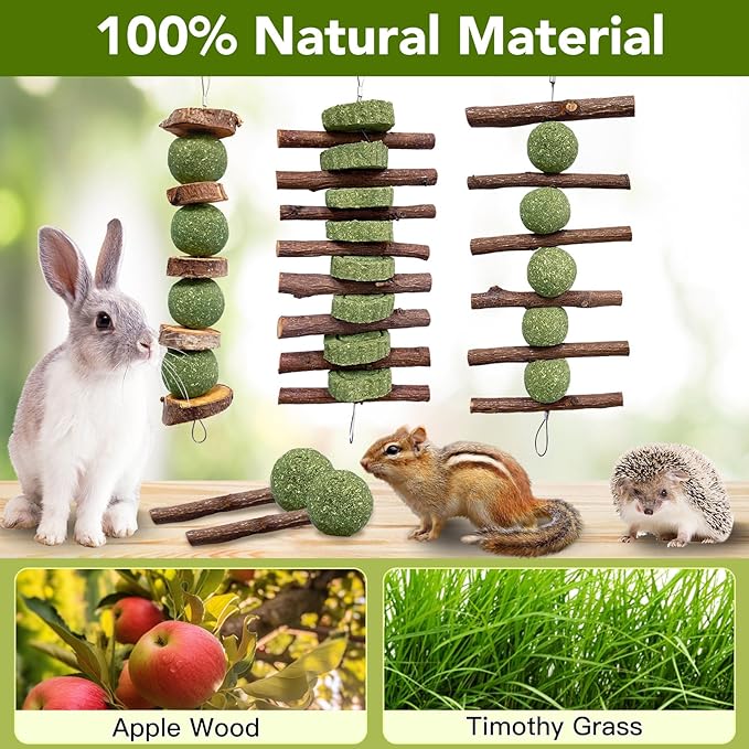 3 Pcs Bunny Chew Toys with 3 Pcs Rabbit Chew Lollipop for Teeth Grinding, Improve Dental Health, Treats for Rabbits Guinea Pigs Chinchillas Bunnies Hamsters-PawvioPets