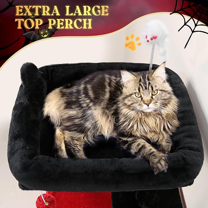 Globlazer Gothic Cat Tree Tower for Indoor Cats, 50-inch Goth Adult Cat Tree House for Large Adult Cats with Steps, Scratching Post, 2 Cat Caves, Dangling Toys, FC50, Blood-Goth-PawvioPets