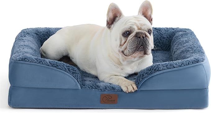 Bedsure Orthopedic Dog Bed Medium Size Dogs - Washable Medium Dog Cat Bed Waterproof, Comfort Pet Couch Sofa with Washable Removable Cover, Pets Bed with Nonskid Bottom, Plush-Blue, 28"-PawvioPets