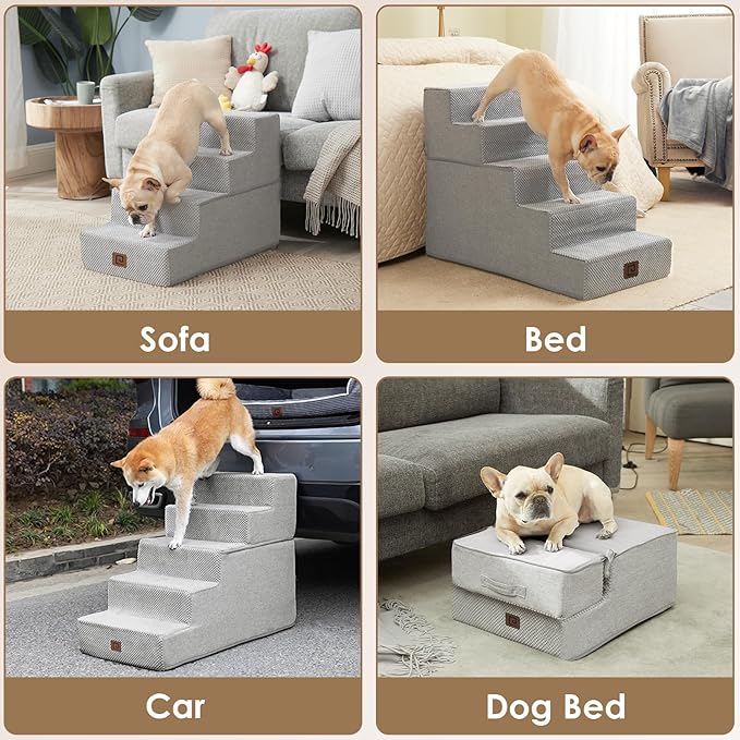 EHEYCIGA Dog Stairs for High Bed 22.5" H, 5-Step Dog Steps for Bed, Pet Steps for Small Dogs and Cats, Non-Slip Balanced Pet Ramp Indoor, Light Grey-PawvioPets