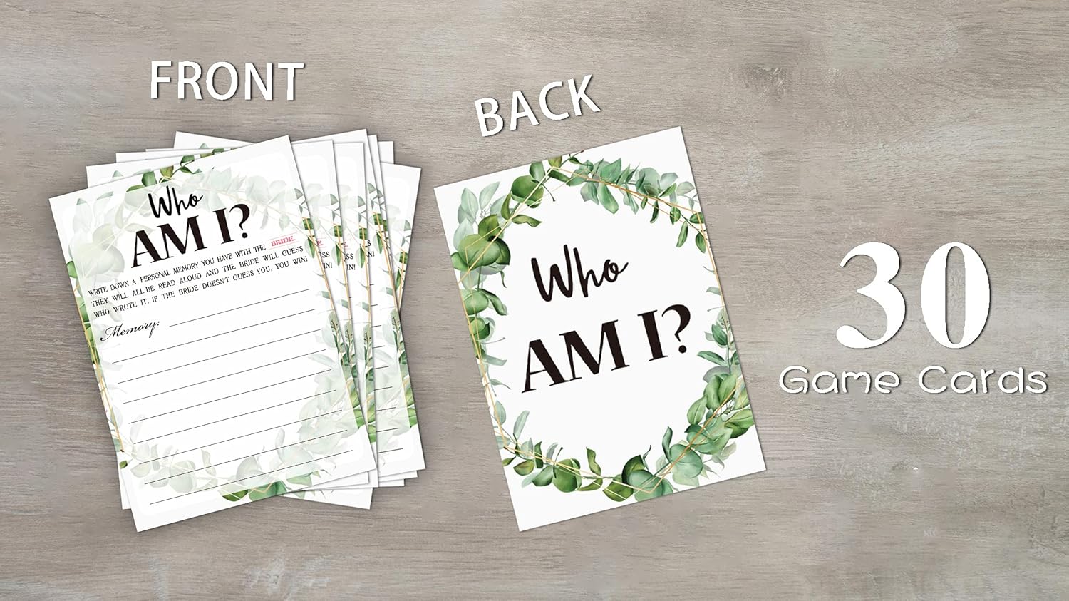 Bridal Shower Game Cards, Who Am I Game, Tropical Jungle Theme Engagement Party Cards For Wedding, Set of 30 Cards(Leaf007)