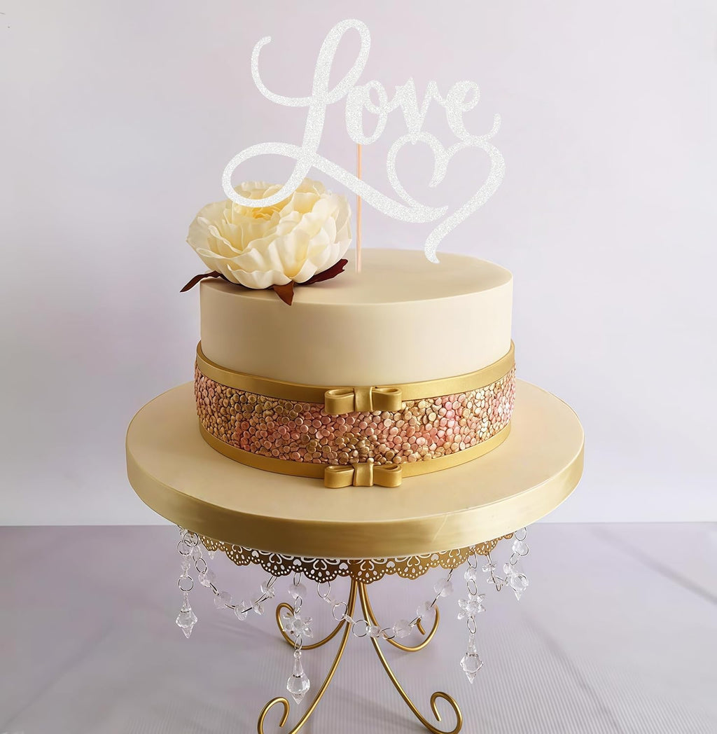 Love Cake Topper - Silver Glitter Paper Wedding Cake Decoration Supplies, Perfect for Bridal Shower/Engagement/Anniversary/Birthday Party