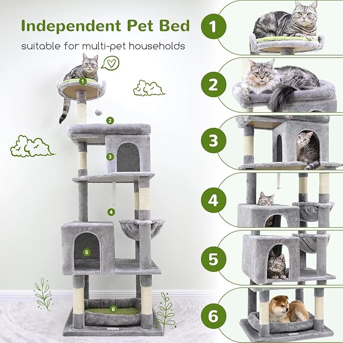 Globlazer Heavy Duty Cat Trees for Large Cats, Sturdy 72in Maine Coon Cat Tree for Large Cats 20 lbs+ Heavy Duty Cat Tower for Adult Biggest Cat with 6 Scratching Posts, Hammock, S72, Light Grey-PawvioPets