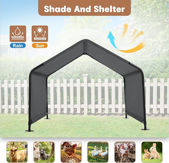 Dog Shade Shelter Outdoor 4'x4'x3' Tent for Large Medium Dogs, Outside Sun Rain Canopy Pet House for Livestock Pigs Cats with Waterproof Roof Ground Nails,Darkl Gray-PawvioPets