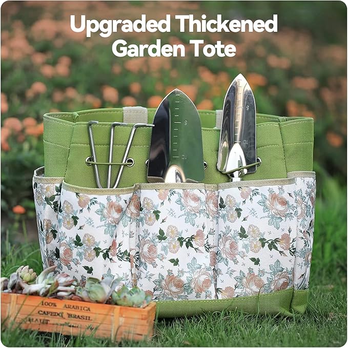 Gardening Tools 9-Piece Heavy Duty Gardening Hand Tools with Fashion and Durable Garden Tools Organizer Handbag,Rust-Proof Garden Tool Set, Ideal Gardening Gifts for Women-PawvioPets