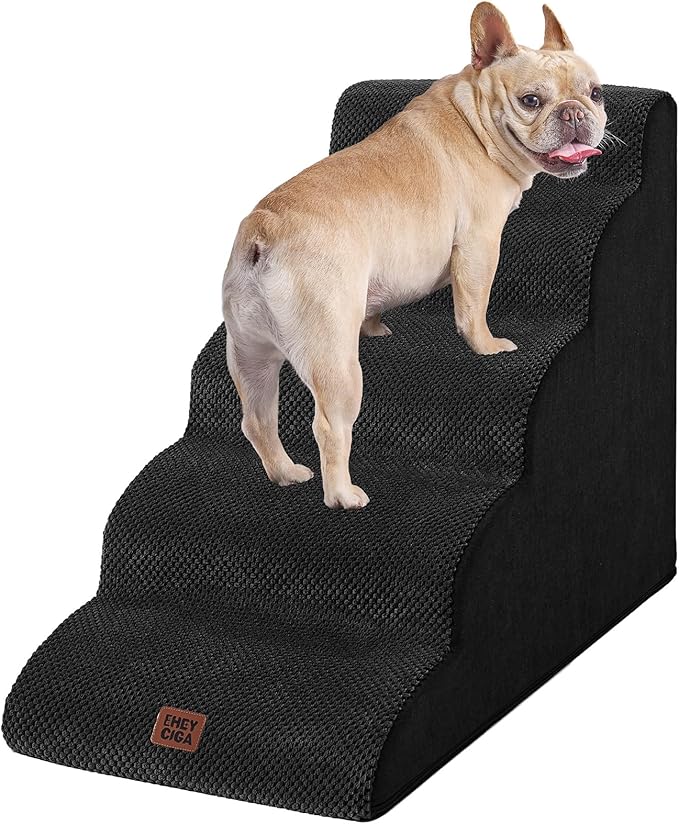 EHEYCIGA Curved Dog Stairs Ramp for High Beds 22.6" H, 5-Step Dog Steps for Small Dogs and Cats, Pet Stairs for High Bed Climbing, Non-Slip Balanced Pet Step Indoor, Black-PawvioPets