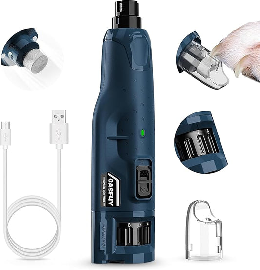 Casfuy Dog Nail Grinder Quiet - (45db) 6-Speed Pet Nail Grinder with 2 LED Lights for Large Medium Small Puppy Dogs/Cats, Professional 3 Ports Rechargeable Electric Dog Nail Trimmer with Dust Cap-PawvioPets
