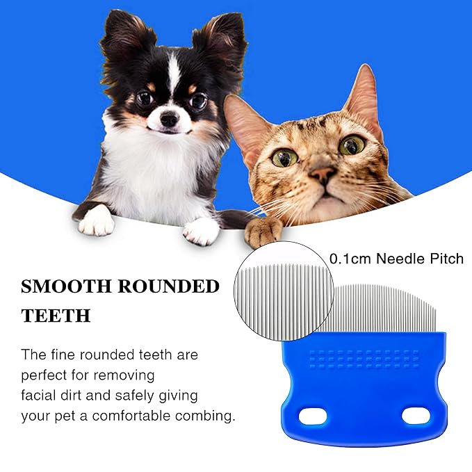 2 Pack Professional Eye Comb For Pets,Stainless Steel Tear Stain Remover For Cats & Dogs,Gentle Round-Head Grooming Tool,Precisely Removes Stains, Dirt And Debris From The Eye Area-PawvioPets