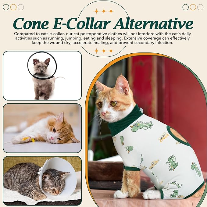 DENTRUN Cat Surgery Recovery Suit Female Male Soft Onesie, Kitten Surgical Collar Cone Alternative Shirt, Abdominal Wounds Anti-Licking Pajama for Small Pets Spay, Cat Body Suit Post Surgery-PawvioPets