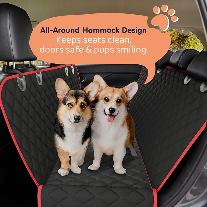 Dog Car Seat Cover for Back Seat, Waterproof Hammock for Car, SUV & Truck, Non-Slip Backseat Cover for Dogs, Heavy-Duty Dog Hammock Style Seat Protector Pets, Easy to Install & Clean-PawvioPets