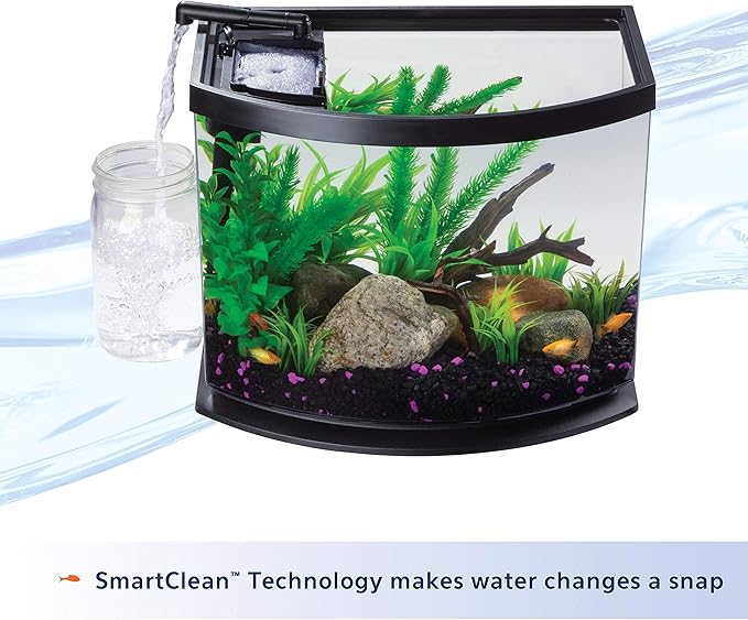 Aqueon LED MiniBow Small Aquarium Fish Tank Kit with SmartClean Technology, Black, 5 Gallon-PawvioPets