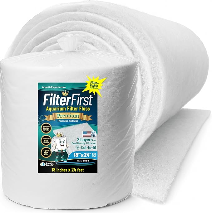 Aquatic Experts Aquarium Filter Floss for Fish Tank Filters - FilterFirst Aquarium Filter Pad - Media Roll for Crystal Clear Water, 3/4" - 1" Thick (18 Inch Wide, 24 Feet Long)-PawvioPets