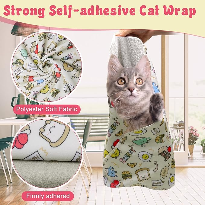 4p Cat Wrap for Cutting Nails Set, Self-Adhesive Cat Wrap Comfortable & Soft Cat Grooming Wrap Suitable for Many Cat Sizes Cat Burrito Wrap for Trimming Nails-PawvioPets
