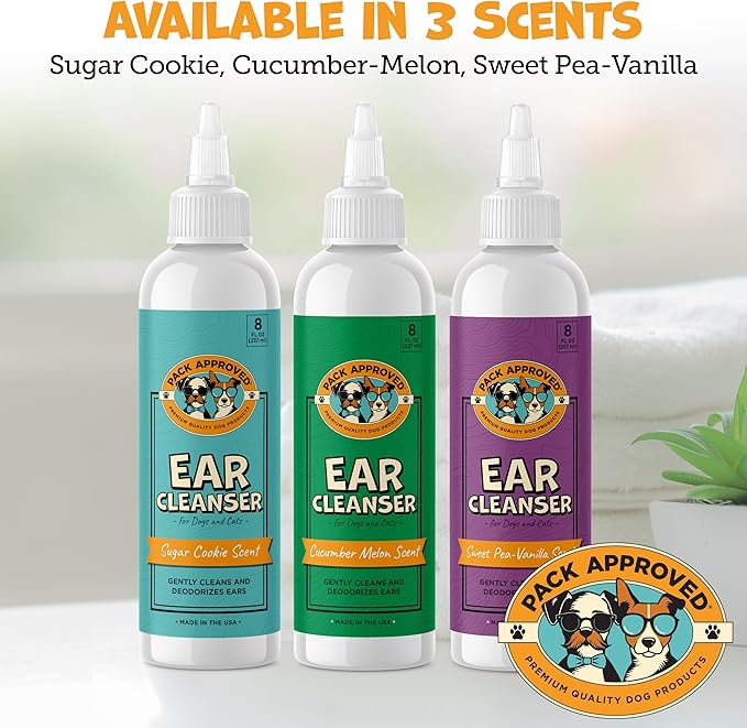 Cat & Dog Ear Cleaning Solution - Helps Remove Wax, Debris, and Dirt - Non-Stinging, Non-Burning Daily Use Formula - Cat & Dog Ear Wash for Itchy Ears - Sweet Pea & Vanilla Scent (8oz)-PawvioPets