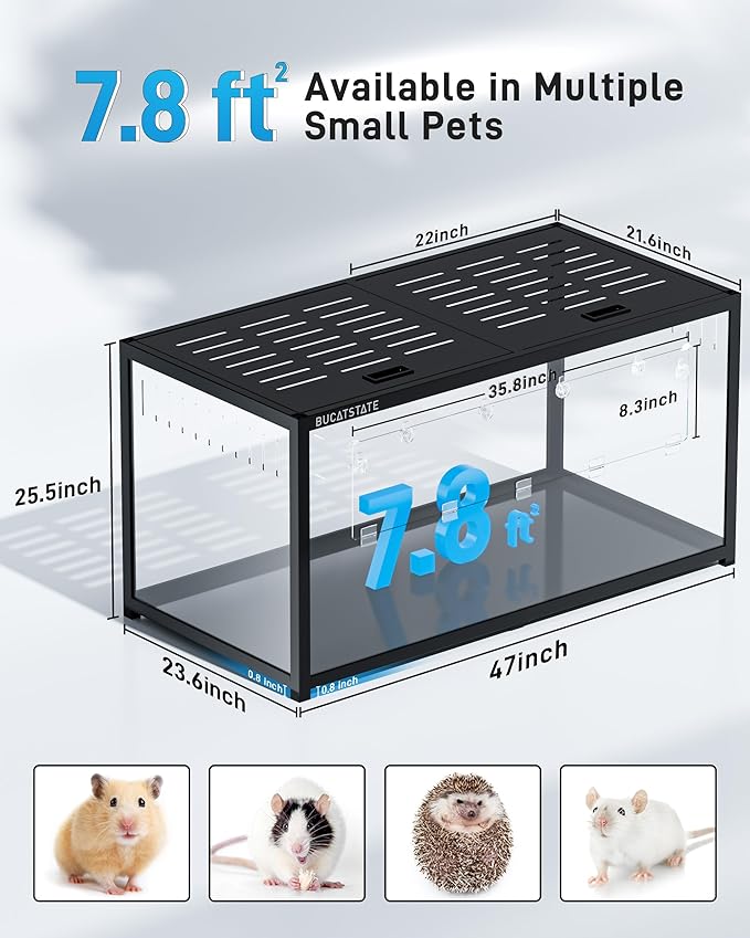 BUCATSTATE Hamster Cage Metal 3.0 - Chewproof Large Rat Cage Stackable with Top Access Easy Assemble 47L x 23.6W x 25.5H Inches Dwarf Syrian Hamster Tank for Gerbil Mouse (7.75 ft², Black)-PawvioPets