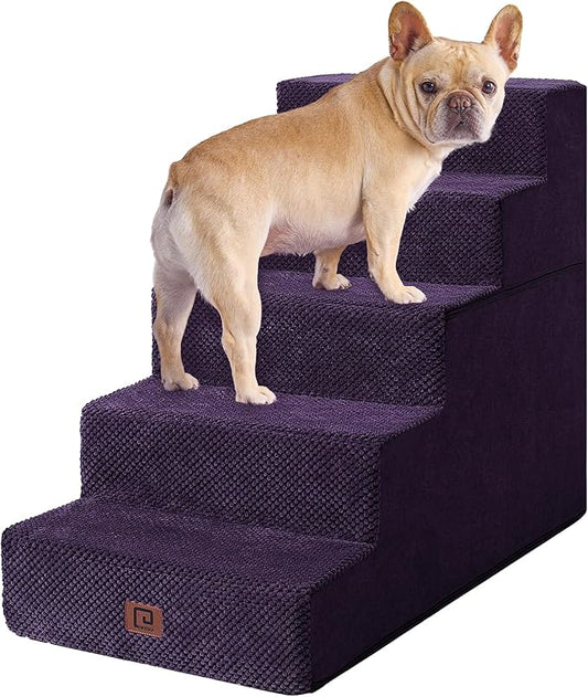 EHEYCIGA Dog Stairs for High Bed 22.5" H, 5-Step Dog Steps for Bed, Pet Steps for Small Dogs and Cats, Non-Slip Balanced Pet Ramp Indoor, Purple-PawvioPets