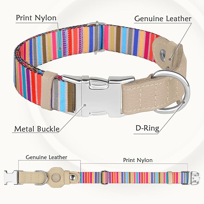 AirTag Dog Collar for Small Medium Large Breed - Adjustable Cute Pattern Dog Collar with Airtag Holder - Soft Leather Tracker GPS Apple Air Tag Pet Collars (X-Small, 9"-12" Neck Fit, Serape)-PawvioPets