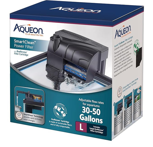 Aqueon Aquarium Fish Tank SmartClean Power Filter with EcoRenew Filter Cartridge, 30-50 Gallons-PawvioPets