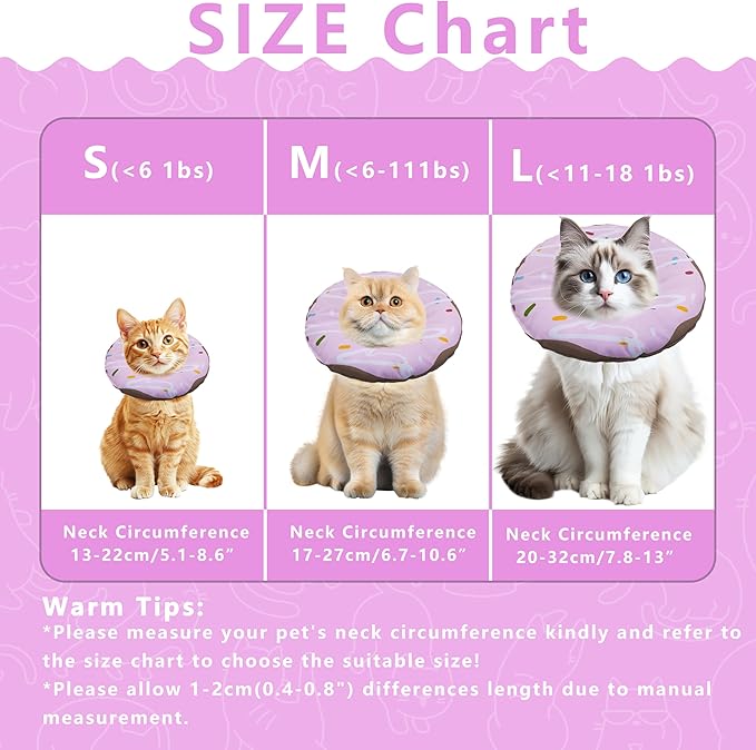 Cat Cone Collar Soft, Adjustable Cat Recovery Collar Kitten Cones to Stop Licking, Cute Donut Collar After Surgery, Cats Neck Pillow Cone Elizabethan Cones of Shame (Waterproof Purple, Medium)-PawvioPets