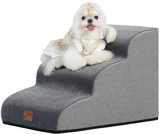 GoGoBunny Ramp Dog Stairs for Couch Sofa and Chair 15.7" H, 3-Step Pet Steps for Small Dogs and Cats, Non-Slip Waterproof Fabric Cover, Stable and Balanced Indoor Step, Pets Friendly, Grey-PawvioPets