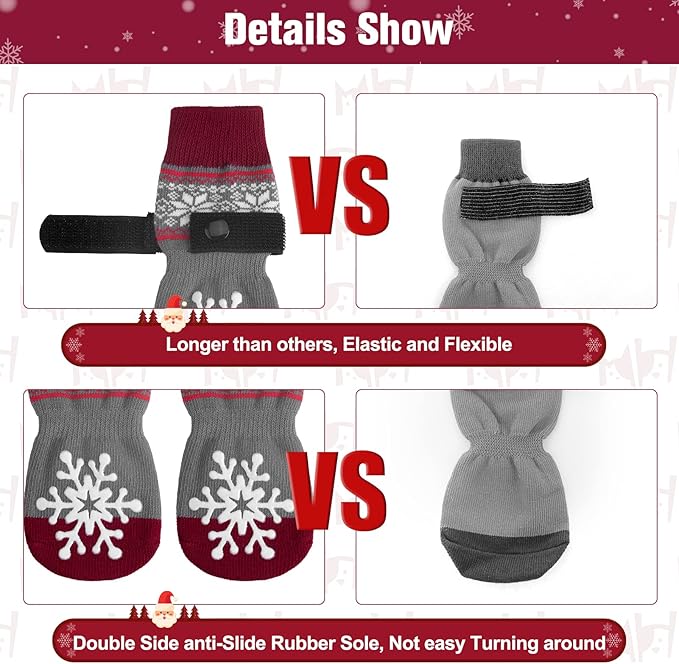 BEAUTYZOO Christmas Winter Anti-Slip Dog Socks with Grips Traction Control for Small Medium Large Dogs, Non Skid Indoor Double Side Pet Paw Protector for Hardwood Floor Wear, Snowflake S-PawvioPets