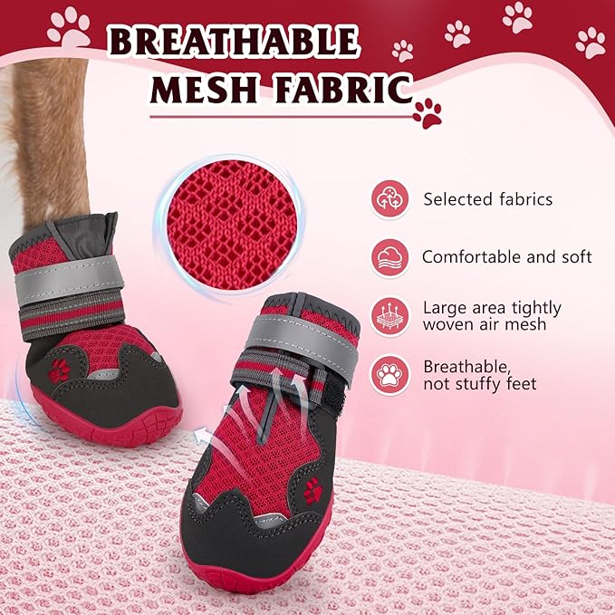 Dog Shoes for Large Medium Small Dog, Mesh Breathable Dog Shoes for Hot Pavement, Anti-Slip Dogs Boots Paw Protectors with Reflective for Outdoor Walking Indoor Hardfloors (Size 5)-PawvioPets