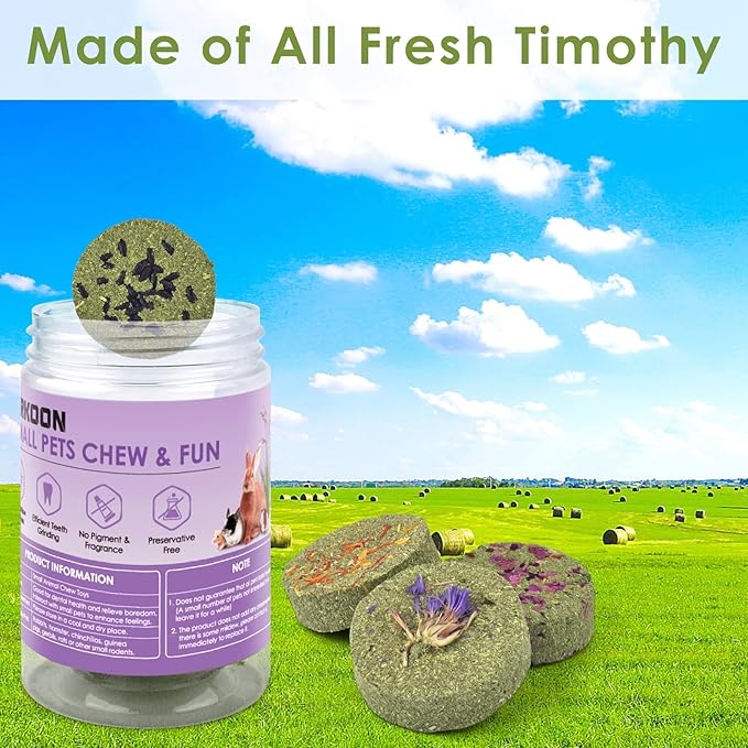 ERKOON Treats Rabbit Toys, 100% Edible Premium Timothy Hay Chew A Blocks for Rabbits, Chinchilla Treats, Chew Toys for Teeth Guinea Pigs and Mice-PawvioPets