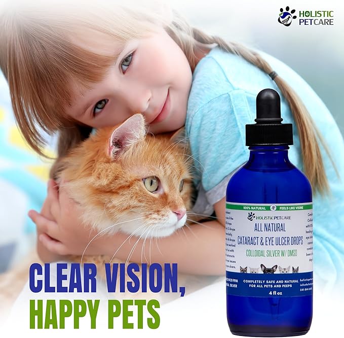 Eye Ulcer Drops - Colloidal Silver with DMSO Eye Drops for Dogs & Cat Eye Infections & Irritations - Eye Care Solution Reduces Cataracts - All Natural Pet Eye Health Care (4 oz)-PawvioPets