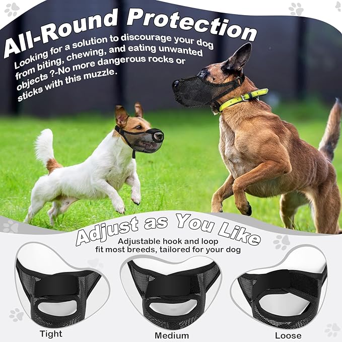 Dog Muzzle, Soft Air Mesh Muzzle for Small Medium Large Dogs Anti Biting Barking Chewing Scavenging, Breathable Adjustable Loop Pets Muzzle with Front Opening Design Allows Panting Drinking (Black,XL)-PawvioPets