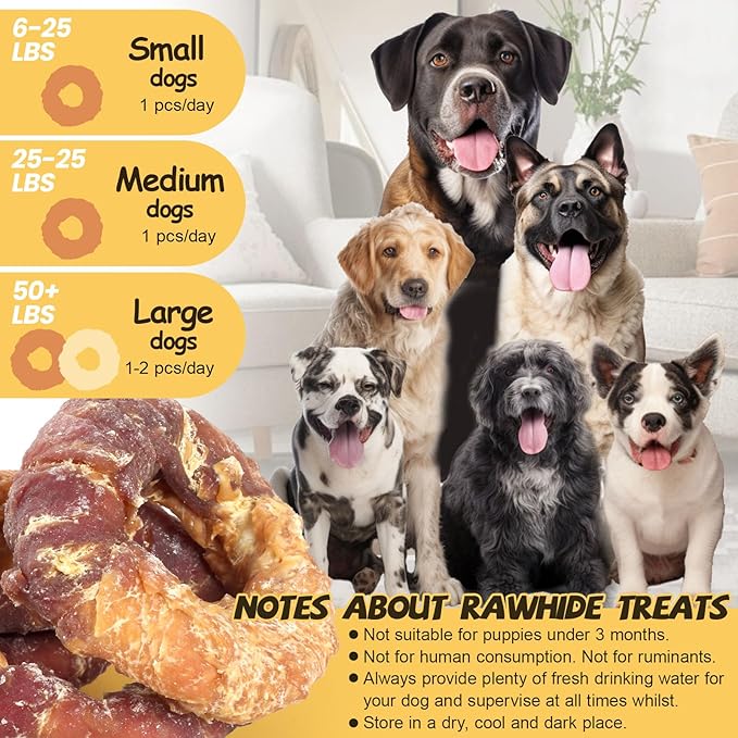 ASMPET Dog Treats Chews, Chicken & Duck Wrapped Rawhide Donuts Dental Care Chews for Small Medium Large Breed Aggressive Chewers (Pack of 4)-PawvioPets