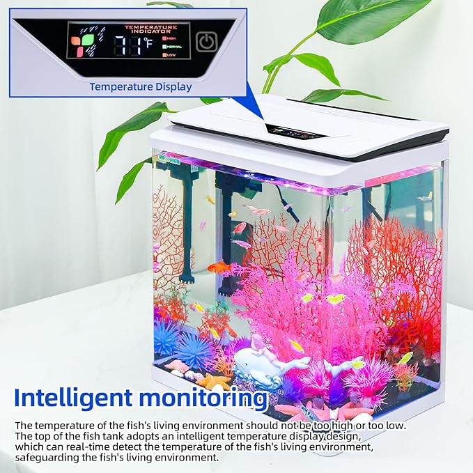 8 Gallon High-Transparency Fish Tanks, Betta and Goldfish Tanks with Filter, Light, Seven-Color LED, Integrated Oxygenation, Filtration, and Circulation, and Aquarium Starter Kits-PawvioPets