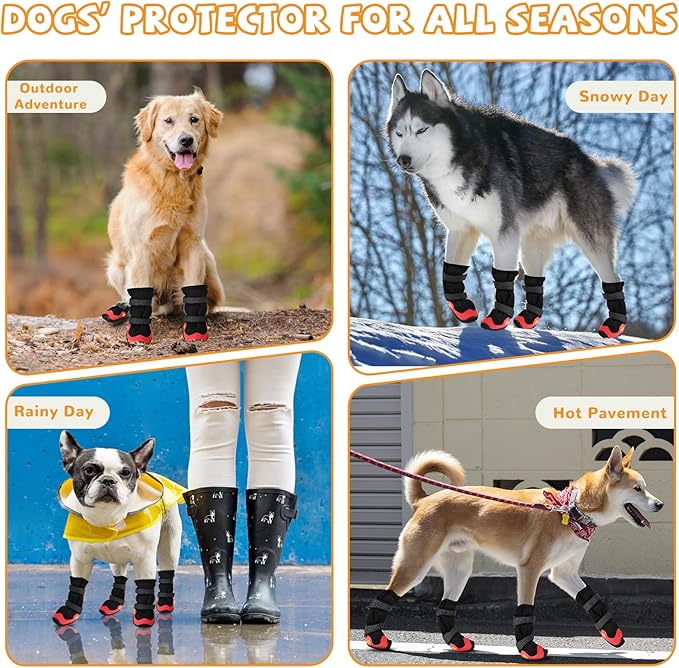 Dog Shoes for Medium Large Size Dogs, Breathable Dog Shoe for Hot Pavement, Dog Booties and Paw Protectors to Prevent Licking, Anti-Slip Dog Boots with Reflective for Summer, Hiking, Snow (Size 4)-PawvioPets