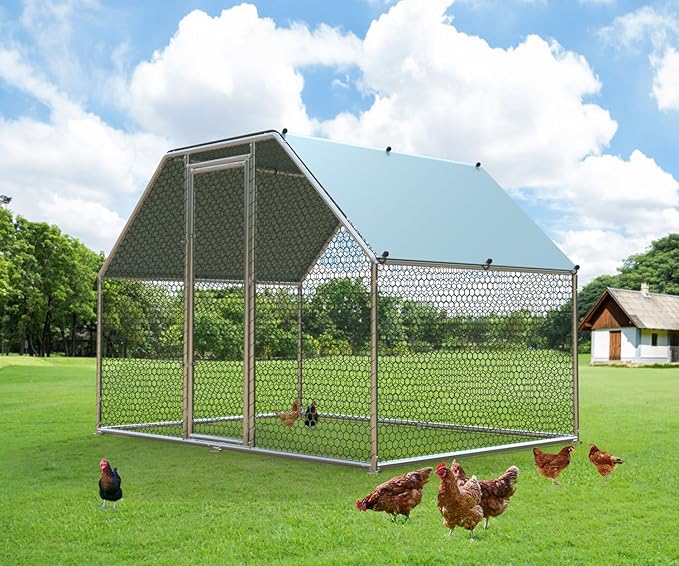 1.26’’ Large Metal Chicken Coop Walk in, Chicken Pen for Chickens, Outdoor Chicken Runs Coops Dog Kennel, Flat Roofed Chicken Runs for Yard with Anti-Ultraviolet Cover (9.2’L x6.2’W x6.4’H)-PawvioPets