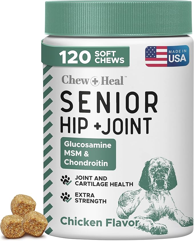 Glucosamine for Dogs Hip and Joint Supplement - 120 Soft Chews for Senior Dogs with Glucosamine, Chondroitin, MSM, Vitamin C, and Omegas - for Mobility, Cartilage, and Joint Health-PawvioPets