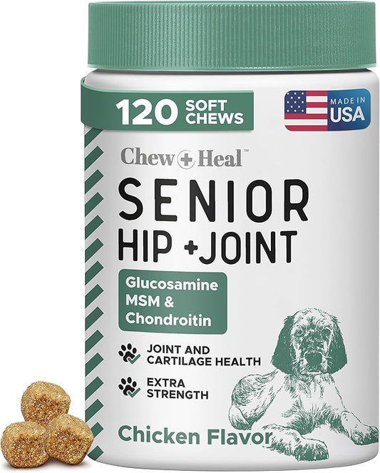 Glucosamine for Dogs Hip and Joint Supplement - 120 Soft Chews for Senior Dogs with Glucosamine, Chondroitin, MSM, Vitamin C, and Omegas - for Mobility, Cartilage, and Joint Health-PawvioPets