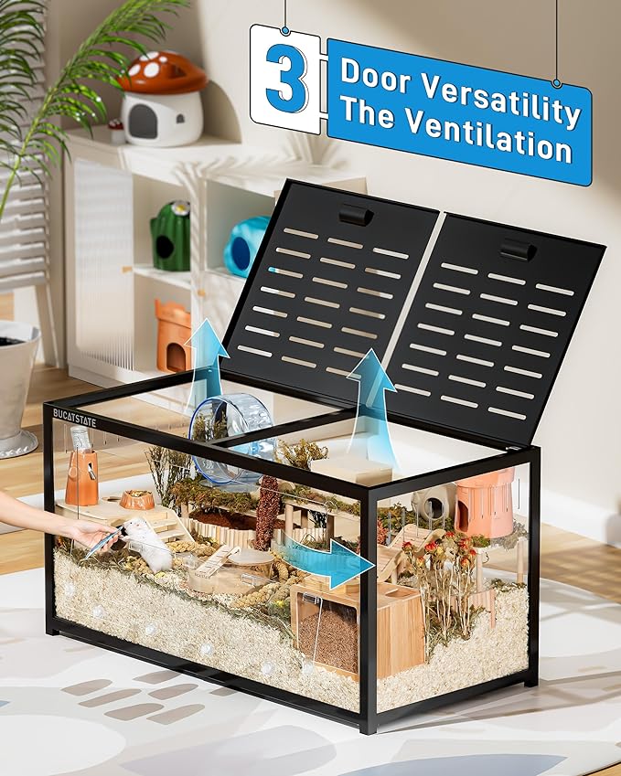 BUCATSTATE Hamster Cage Metal 3.0 - Chewproof Large Rat Cage Stackable with Top Access Easy Assemble 47L x 23.6W x 25.5H Inches Dwarf Syrian Hamster Tank for Gerbil Mouse (7.75 ft², Black)-PawvioPets