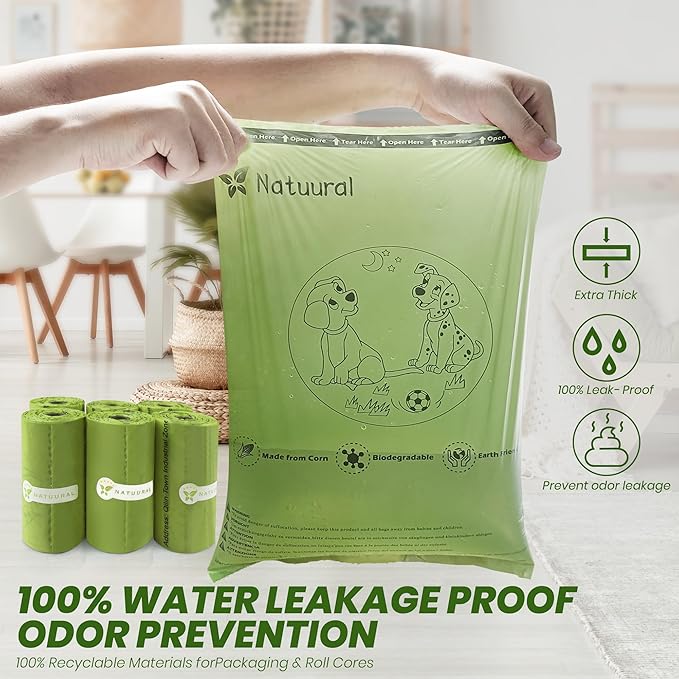 Dog Poop Bags Rolls-600 Counts, 40Rolls, Biodegradable Poop Bags Made of Cornstarch, 100% Leak Proof and Easy to Open (Green)-PawvioPets