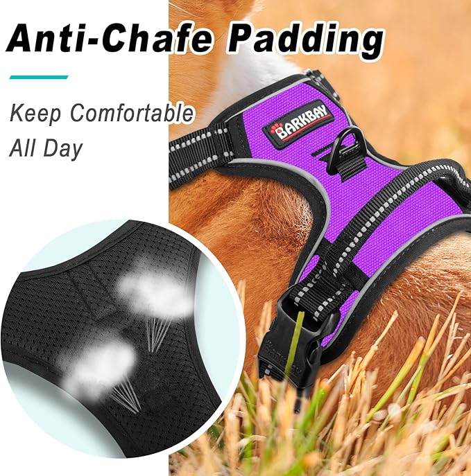 BARKBAY No Pull Dog Harness Large Step in Reflective Dog Harness with Front Clip and Easy Control Handle for Walking Training Running(Purple,S)-PawvioPets