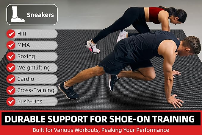 Extra Large Exercise Mat, 10'x6'/9'x6'/8'x6'/7'x5'/6'x4' (8mm/10mm) Thick Workout Mat for Home Gym Flooring, Garage, Shoe-Friendly, High-Density, MMA, HIIT, Weight Lifting, Cardio&Strength-PawvioPets