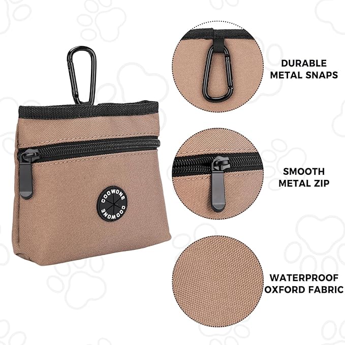 COOWONE Dog Treat Pouch with Pet Training Clicker, Detachable Dog Puppy Training Treat Bag, 900D Oxford Cloth Magnetic Closure Small Dog Walking Bag for Travel or Outdoor Use (Coffee)-PawvioPets