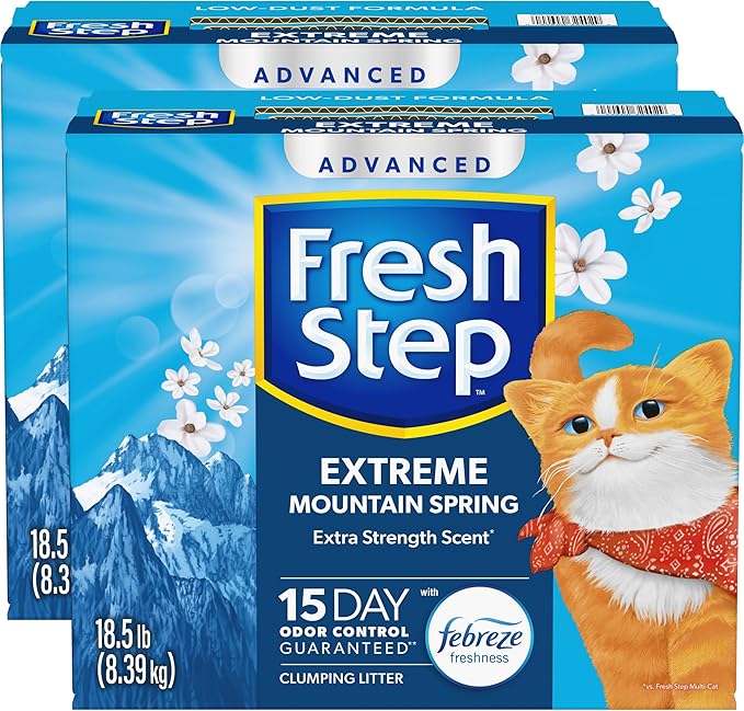 Fresh Step Advanced Extreme Clumping Litter with Febreze Freshness with Mountain Spring Scent, Fights Odor on Contact, 37 lbs. (2 x 18.5 lb. Box)-PawvioPets