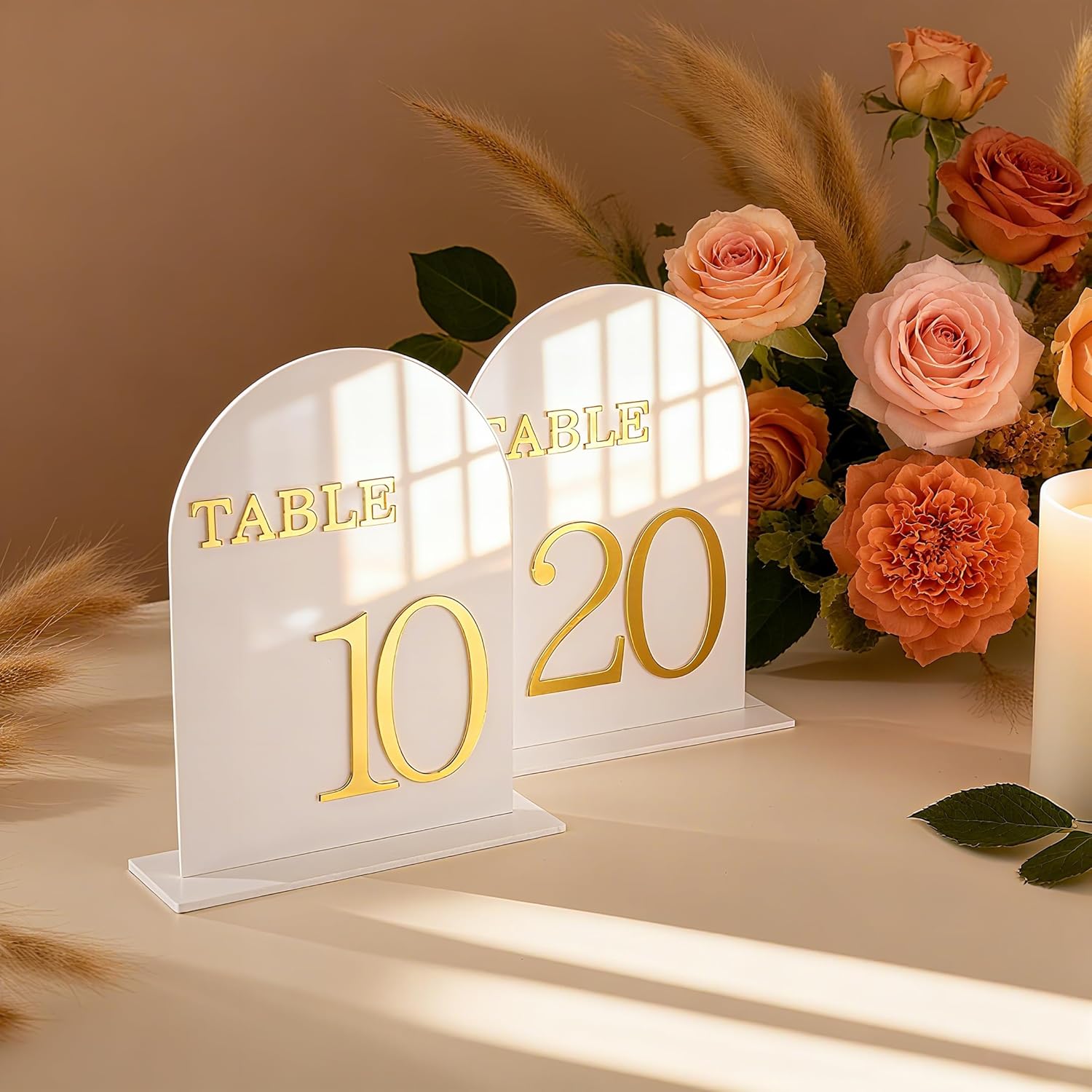 Arch Wedding Table Numbers 1-10 with Stands, 5" X 7" Double Sided Acrylic Wedding Sign Holders, Durable Non-Fading Table Number for Wedding Reception, Events, and Centerpieces