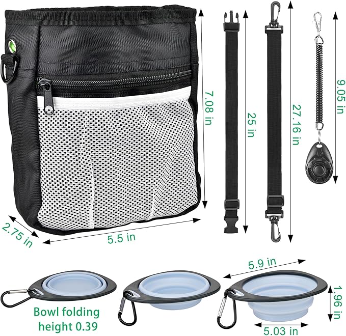 CONLI Dog Treat Pouch with Folding Bowl and Training Clicker, Treat Pouches for Pet Training Built-in Poop Bag Dispenser, Dog Training Treat Pouch for Pet Training Walking-PawvioPets