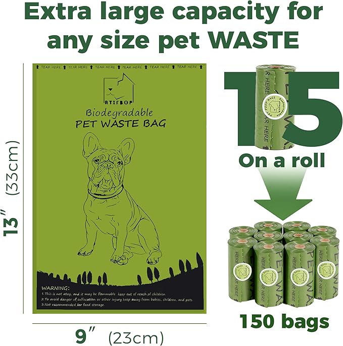 Biodegradable Dog Poop Bags 150 Count 10 Rolls with Dispenser, Thicken and Leak Proof Poop Bag Holders for Leashes(Scented)-PawvioPets