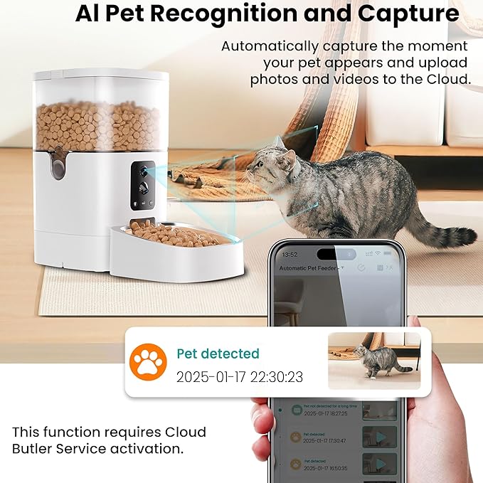 Automatic Cat Feeder with Dual Camera, 5G WiFi Pet Food Dispenser with 2-Way Audio, 2K HD Video with Night Vision, Easy APP Operation, AI Pet Motion Capturing, for Cat Dog Small Pet-PawvioPets