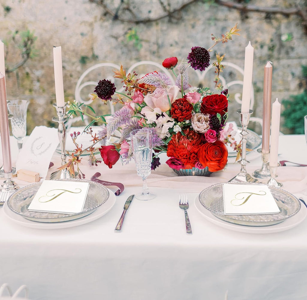 Gift Boutique 100 Gold Monogram Cocktail Napkins Letter T Disposable Paper Pack Elegant Metallic Golden Foil Hand Napkin for Powder Room Wedding Holiday Birthday Party Baby Shower Decorative Towels