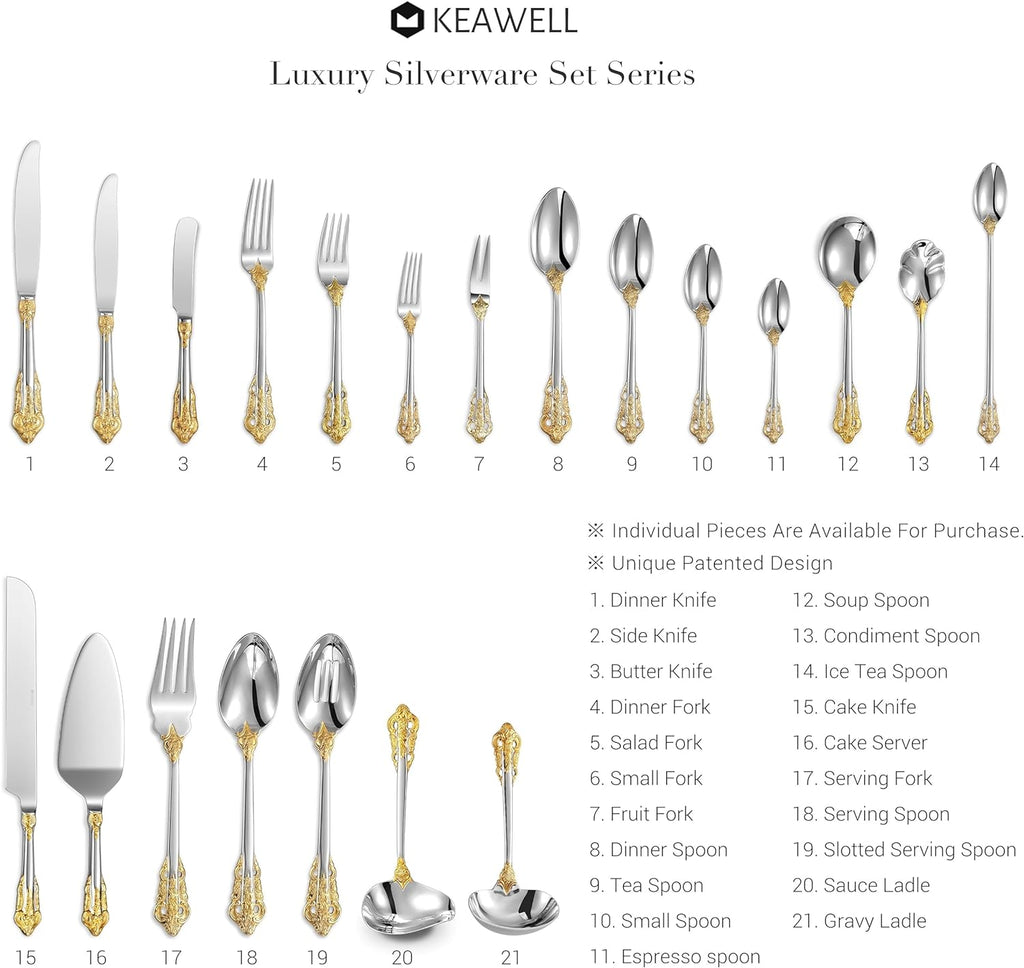 KEAWELL Luxury 6.3" Teaspoons, 18/10 Stainless Steel, Gorgeous Small Spoons, Stirring, Mixing, Sugar, Cake, Dessert Spoons, Mini Antipasto spoons (Gold Accent)